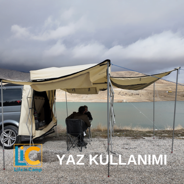Lic Rear Tents - Araç Arkası Çadır - Bagaj Çadırı - Yaz / Kış Kullanım; Kışın aracınızın arkasına kurulan kamp çadırı, yazında ekstra gölgelik olarak kullanım